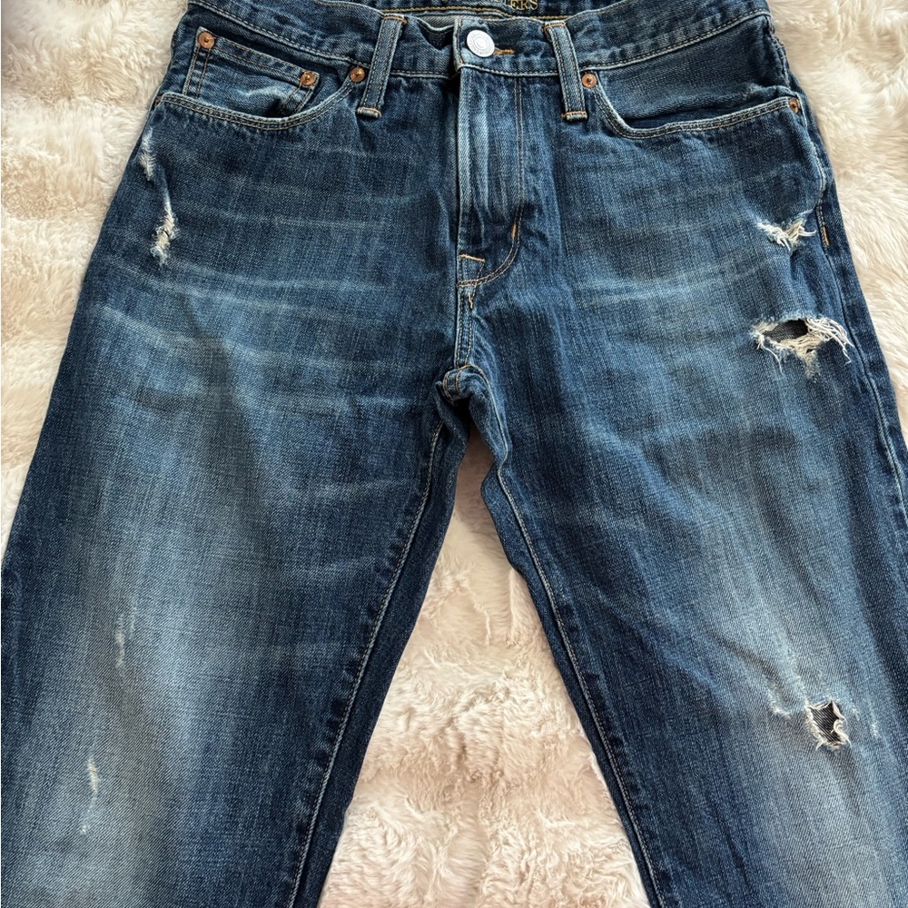 American Eagle Outfitters Men's Dark Blue Distressed Jeans